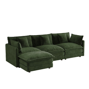 English Elm Oversize Modular Sectional Sofa with Ottoman Chenille Upholstered Living Room Lounger Green W714S01983