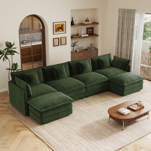 English Elm Oversized U-shaped Modular Sectional Sofa in Chenille with Ottomans for Living Room Green W714S01986