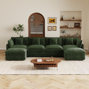 English Elm Oversized U-shaped Modular Sectional Sofa in Chenille with Ottomans for Living Room Green W714S01986
