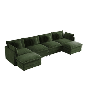 English Elm Oversized U-shaped Modular Sectional Sofa in Chenille with Ottomans for Living Room Green W714S01986