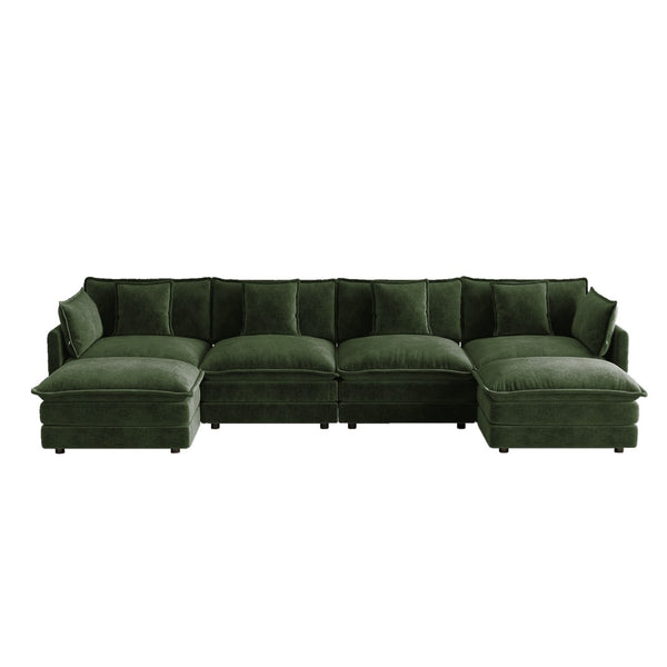 English Elm Oversized U-shaped Modular Sectional Sofa in Chenille with Ottomans for Living Room Green W714S01986