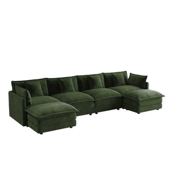 English Elm Oversized U-shaped Modular Sectional Sofa in Chenille with Ottomans for Living Room Green W714S01986
