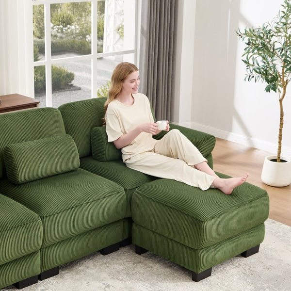 English Elm Cloud Couch Modular Corduroy Loveseat Deep Seat Memory Foam Two Seater for Living Room W714S01988