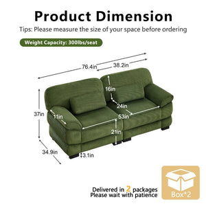 English Elm Cloud Couch Modular Corduroy Loveseat Deep Seat Memory Foam Two Seater for Living Room W714S01988