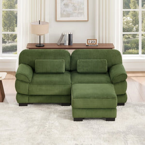 English Elm Cloud Couch Modular L-Shaped Sectional with Ottoman Corduroy Memory Foam Seating Green W714S01989