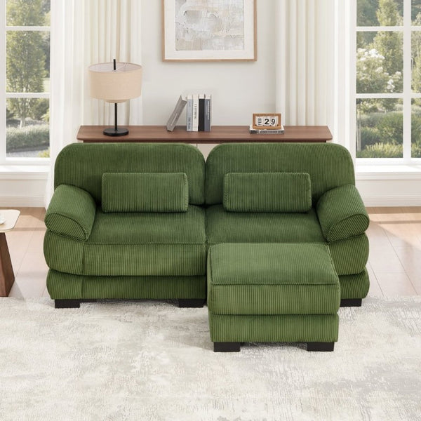 English Elm Cloud Couch Modular L-Shaped Sectional with Ottoman Corduroy Memory Foam Seating Green W714S01989