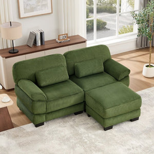 English Elm Cloud Couch Modular L-Shaped Sectional with Ottoman Corduroy Memory Foam Seating Green W714S01989