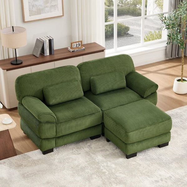English Elm Cloud Couch Modular L-Shaped Sectional with Ottoman Corduroy Memory Foam Seating Green W714S01989