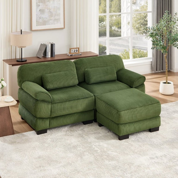 English Elm Cloud Couch Modular L-Shaped Sectional with Ottoman Corduroy Memory Foam Seating Green W714S01989