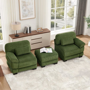 English Elm Cloud Couch Modular L-Shaped Sectional with Ottoman Corduroy Memory Foam Seating Green W714S01989