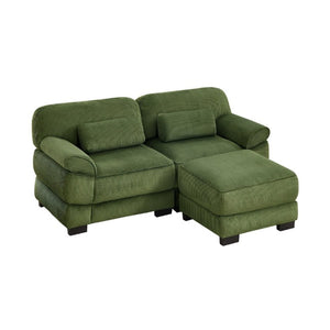 English Elm Cloud Couch Modular L-Shaped Sectional with Ottoman Corduroy Memory Foam Seating Green W714S01989