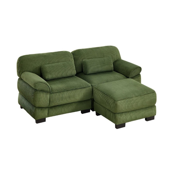 English Elm Cloud Couch Modular L-Shaped Sectional with Ottoman Corduroy Memory Foam Seating Green W714S01989