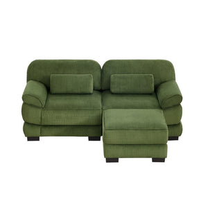 English Elm Cloud Couch Modular L-Shaped Sectional with Ottoman Corduroy Memory Foam Seating Green W714S01989