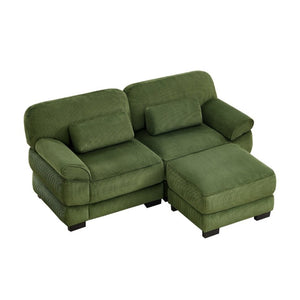 English Elm Cloud Couch Modular L-Shaped Sectional with Ottoman Corduroy Memory Foam Seating Green W714S01989