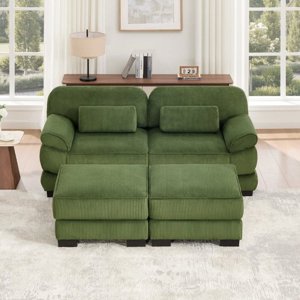 English Elm Cloud Couch Modular U-Shaped Sectional with Memory Foam Corduroy Upholstery for Living Room Green W714S01990