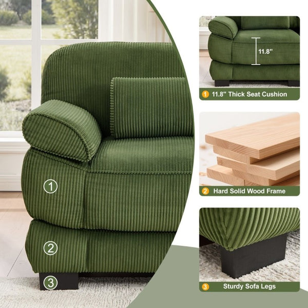 English Elm Cloud Couch Modular U-Shaped Sectional with Memory Foam Corduroy Upholstery for Living Room Green W714S01990