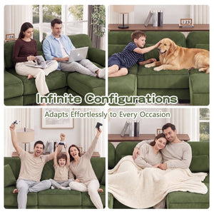 English Elm Cloud Couch Modular U-Shaped Sectional with Memory Foam Corduroy Upholstery for Living Room Green W714S01990