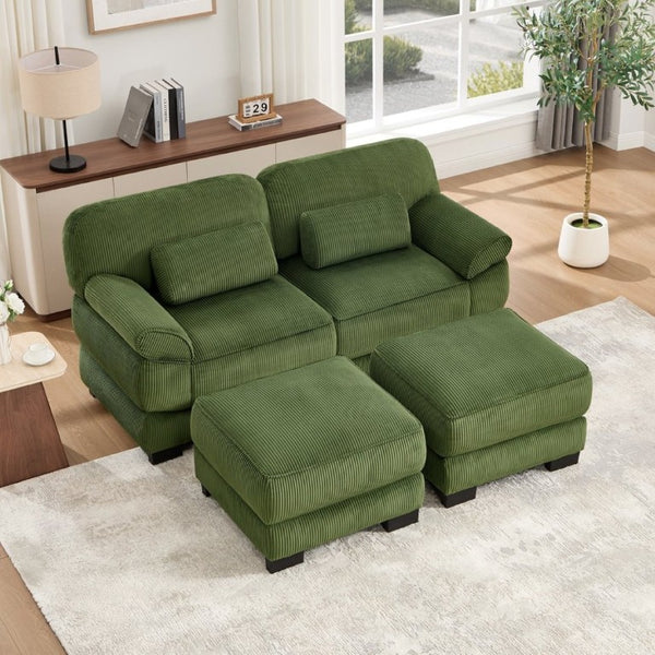 English Elm Cloud Couch Modular U-Shaped Sectional with Memory Foam Corduroy Upholstery for Living Room Green W714S01990