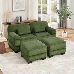 English Elm Cloud Couch Modular U-Shaped Sectional with Memory Foam Corduroy Upholstery for Living Room Green W714S01990