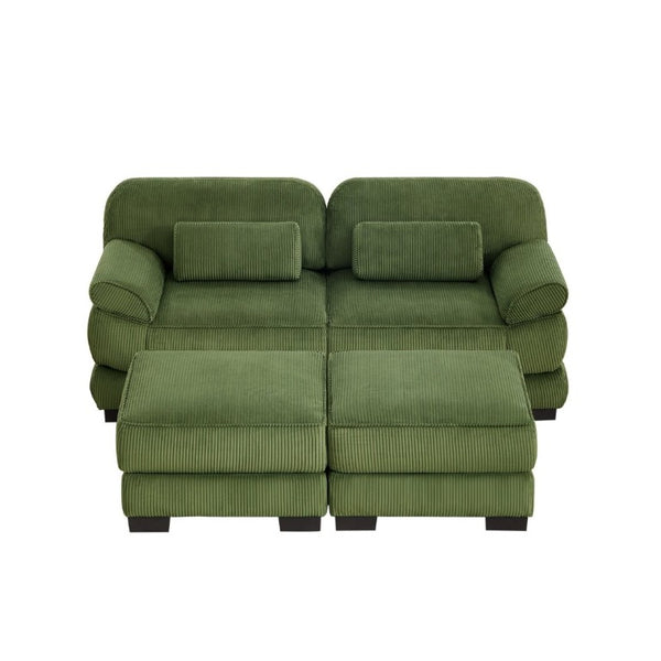 English Elm Cloud Couch Modular U-Shaped Sectional with Memory Foam Corduroy Upholstery for Living Room Green W714S01990