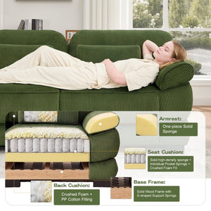 English Elm Cloud Couch Modular U-Shaped Sectional with Memory Foam Corduroy Upholstery for Living Room Green W714S01990
