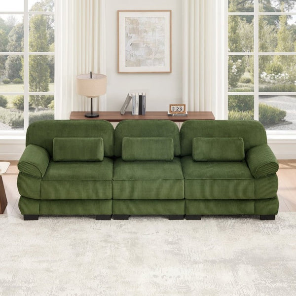 English Elm Cloud Couch Modular Sectional with Corduroy Cushions for a Cozy Living Room Lounge Green W714S01991