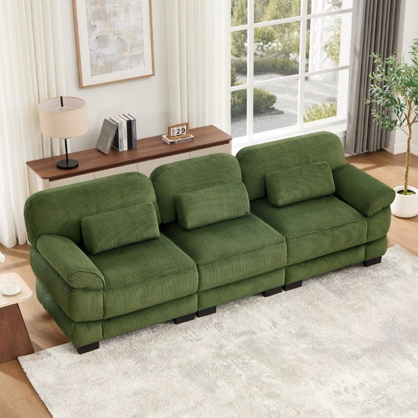 English Elm Cloud Couch Modular Sectional with Corduroy Cushions for a Cozy Living Room Lounge Green W714S01991