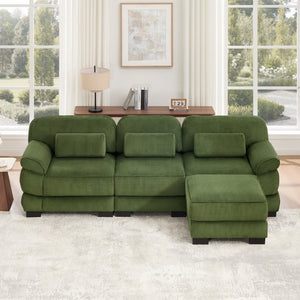 English Elm Cloud Modular L-Shaped Sectional Sofa with Deep Corduroy Cushions for Living Rooms Green W714S01992