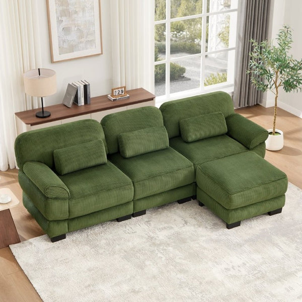 English Elm Cloud Modular L-Shaped Sectional Sofa with Deep Corduroy Cushions for Living Rooms Green W714S01992