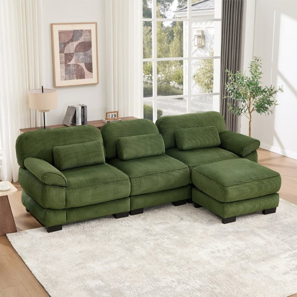 English Elm Cloud Modular L-Shaped Sectional Sofa with Deep Corduroy Cushions for Living Rooms Green W714S01992