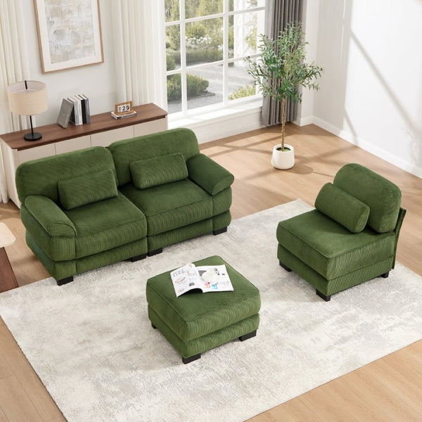 English Elm Cloud Modular L-Shaped Sectional Sofa with Deep Corduroy Cushions for Living Rooms Green W714S01992