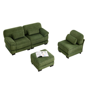 English Elm Cloud Modular L-Shaped Sectional Sofa with Deep Corduroy Cushions for Living Rooms Green W714S01992