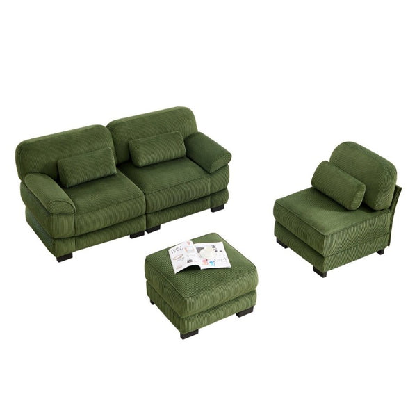 English Elm Cloud Modular L-Shaped Sectional Sofa with Deep Corduroy Cushions for Living Rooms Green W714S01992