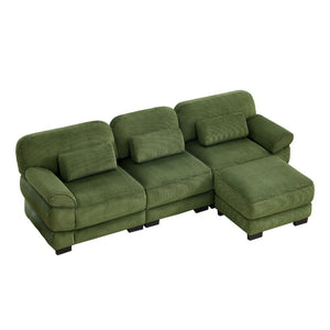 English Elm Cloud Modular L-Shaped Sectional Sofa with Deep Corduroy Cushions for Living Rooms Green W714S01992