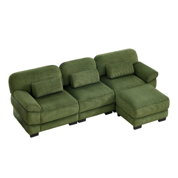 English Elm Cloud Modular L-Shaped Sectional Sofa with Deep Corduroy Cushions for Living Rooms Green W714S01992