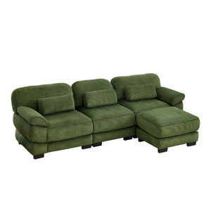 English Elm Cloud Modular L-Shaped Sectional Sofa with Deep Corduroy Cushions for Living Rooms Green W714S01992