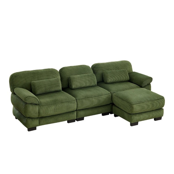English Elm Cloud Modular L-Shaped Sectional Sofa with Deep Corduroy Cushions for Living Rooms Green W714S01992