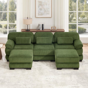 English Elm Cloud Modular U-Shaped Sectional Sofa with Corduroy Upholstery and Memory Foam Cushions Green W714S01993