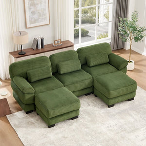 English Elm Cloud Modular U-Shaped Sectional Sofa with Corduroy Upholstery and Memory Foam Cushions Green W714S01993