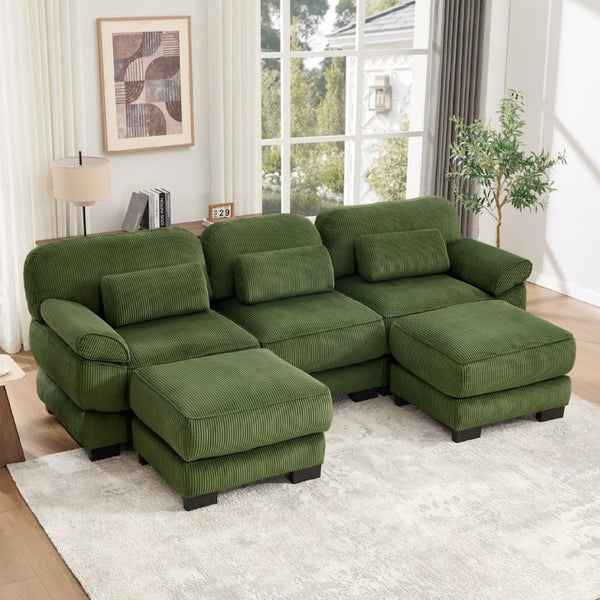 English Elm Cloud Modular U-Shaped Sectional Sofa with Corduroy Upholstery and Memory Foam Cushions Green W714S01993