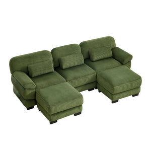 English Elm Cloud Modular U-Shaped Sectional Sofa with Corduroy Upholstery and Memory Foam Cushions Green W714S01993