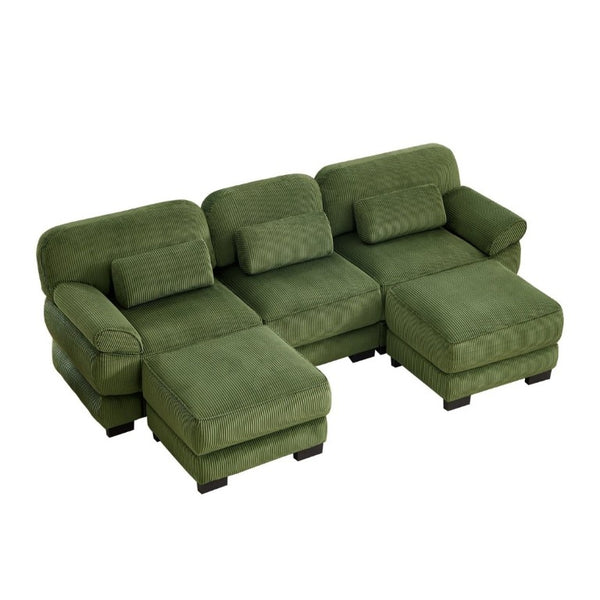 English Elm Cloud Modular U-Shaped Sectional Sofa with Corduroy Upholstery and Memory Foam Cushions Green W714S01993