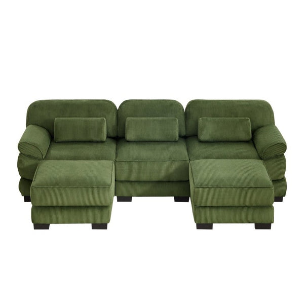 English Elm Cloud Modular U-Shaped Sectional Sofa with Corduroy Upholstery and Memory Foam Cushions Green W714S01993