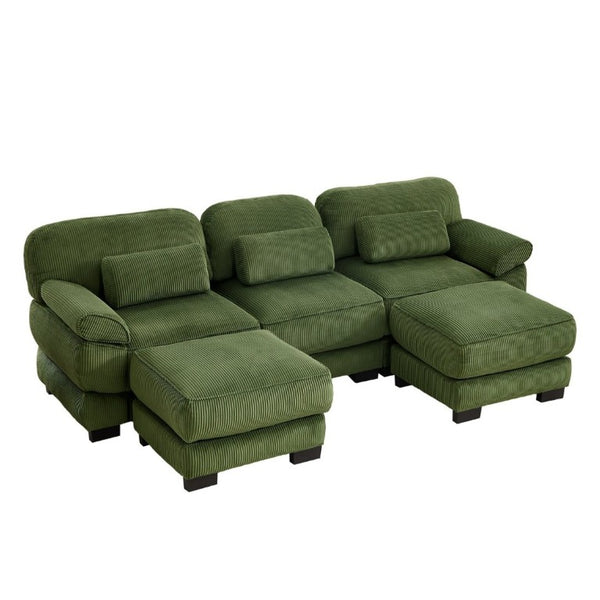 English Elm Cloud Modular U-Shaped Sectional Sofa with Corduroy Upholstery and Memory Foam Cushions Green W714S01993