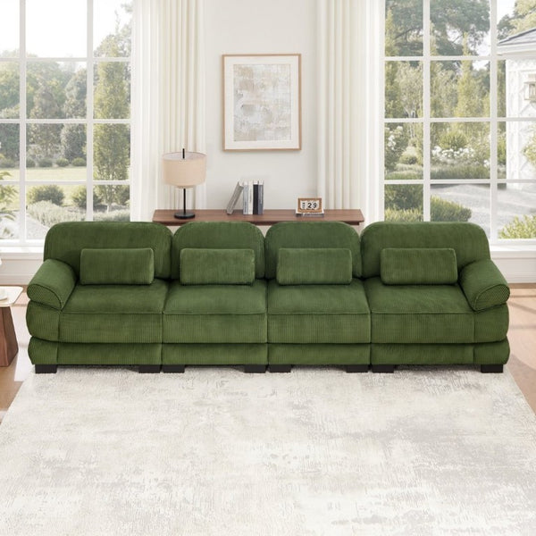 English Elm Cloud Modular Four Seat Sectional Sofa with Corduroy Cushions for Living Room Green W714S01995