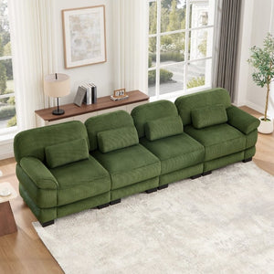 English Elm Cloud Modular Four Seat Sectional Sofa with Corduroy Cushions for Living Room Green W714S01995