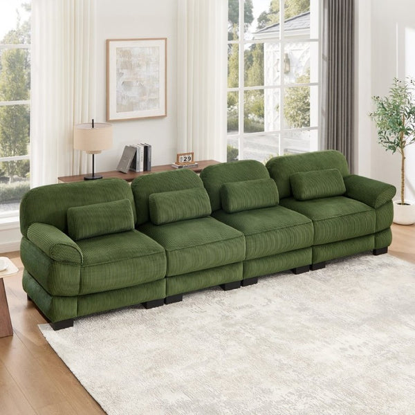 English Elm Cloud Modular Four Seat Sectional Sofa with Corduroy Cushions for Living Room Green W714S01995