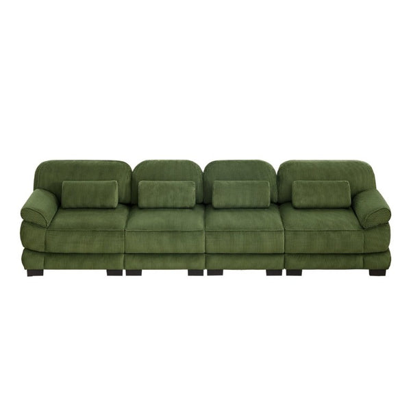 English Elm Cloud Modular Four Seat Sectional Sofa with Corduroy Cushions for Living Room Green W714S01995