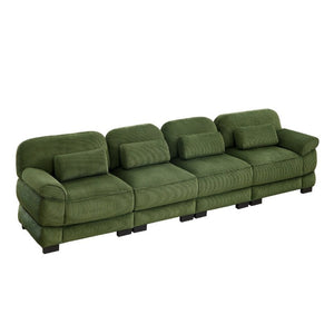 English Elm Cloud Modular Four Seat Sectional Sofa with Corduroy Cushions for Living Room Green W714S01995