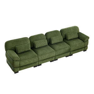 English Elm Cloud Modular Four Seat Sectional Sofa with Corduroy Cushions for Living Room Green W714S01995